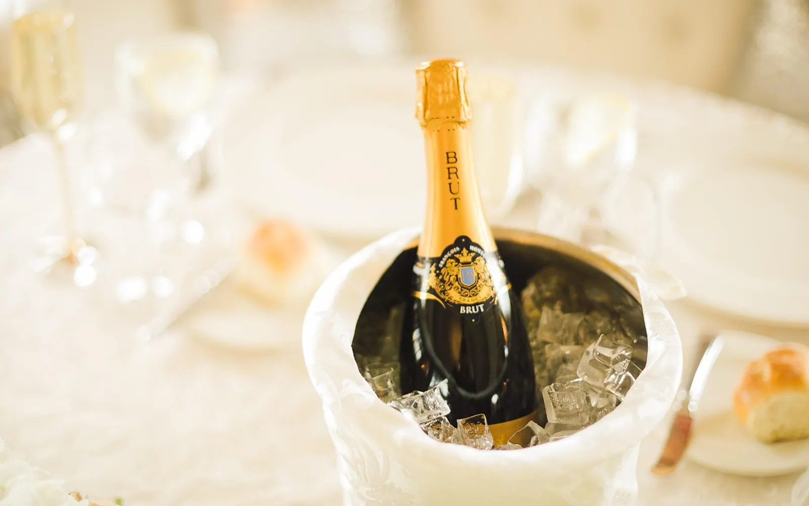 Champagne, restaurant and ice